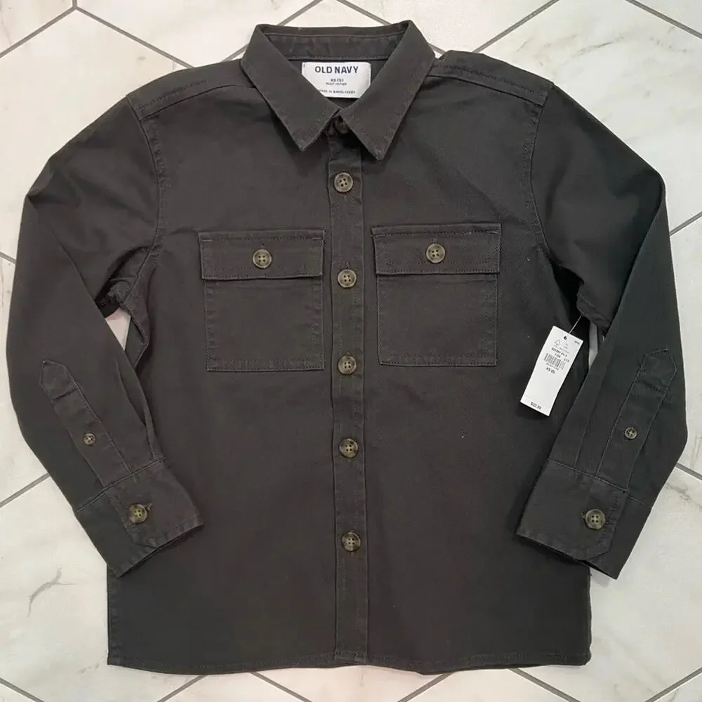 NWT Old Navy Long-Sleeve Utility Pocket Twill Shirt for Boys Size XS 5